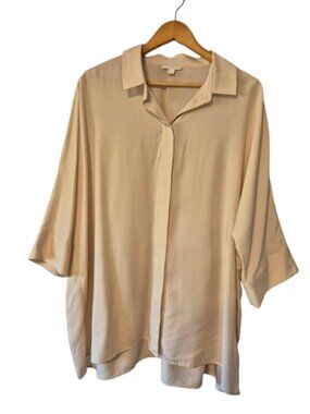 COS Cream Oversized Button Front Blouse with Dolman Sleeves Size Medium